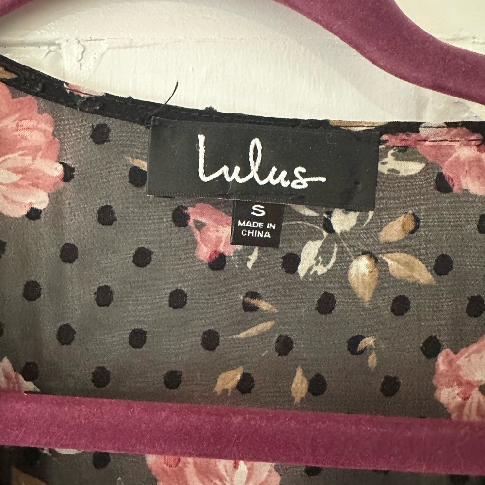 Lulu's Pink Floral and Black Polka Dot Dress